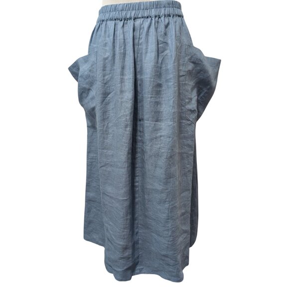 Lintico Womens Sz S Blue Marina Pockets Elastic Waist Lagenlook 100% Linen Skirt - Picture 3 of 7